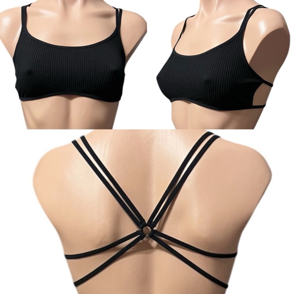Free People Intimately Black Bra Scoop Neckline Strappy Back NWOT Excellent